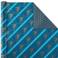 Hallmark Elegant Blues 4-Pack Blue And Gold Reversible Wrapping Paper, 150 Sq. Ft. -Hallma Stuffed Animals Shop Blue and Gold Holiday Reversible Wrapping Paper 5JXW1739 03