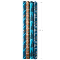 Hallmark Elegant Blues 4-Pack Blue And Gold Reversible Wrapping Paper, 150 Sq. Ft. -Hallma Stuffed Animals Shop Blue and Gold Holiday Reversible Wrapping Paper 5JXW1739 07