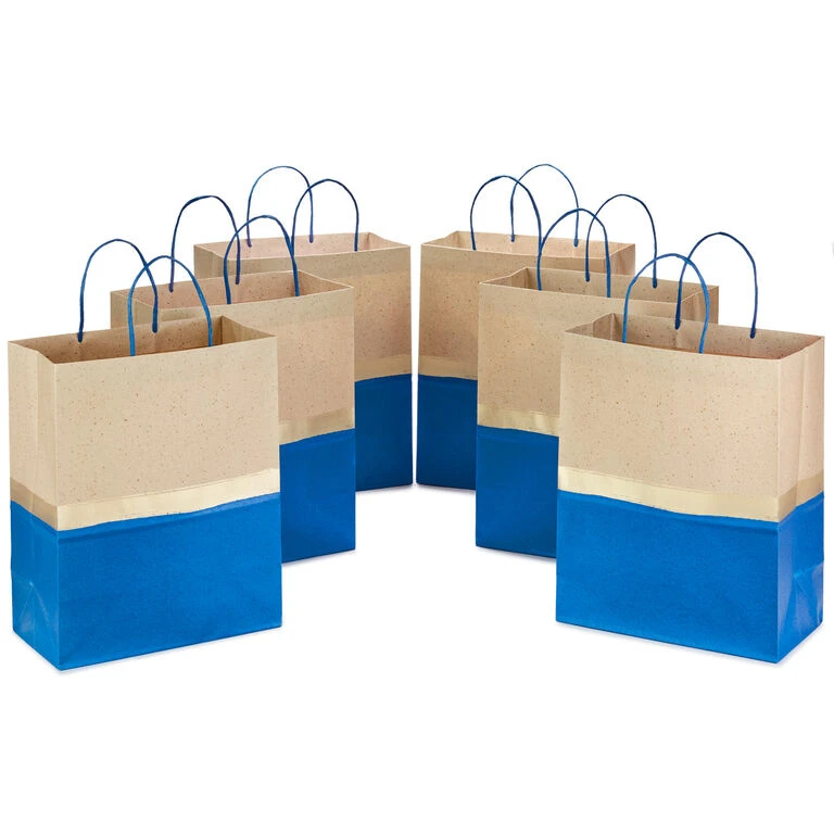 Hallmark 13" Blue And Kraft Paper 6-Pack Gift Bag 3 Hallmark 13" Blue And Kraft Paper 6-Pack Gift Bag