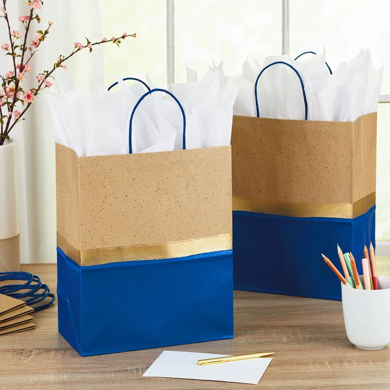 Hallmark 13" Blue And Kraft Paper 6-Pack Gift Bag 4 Hallmark 13" Blue And Kraft Paper 6-Pack Gift Bag - Image 2