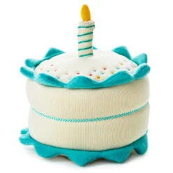 Hallma Stuffed Animals Shop -Hallma Stuffed Animals Shop Blue and White Plush Birthday Cake With Candle 1BBY4860 02