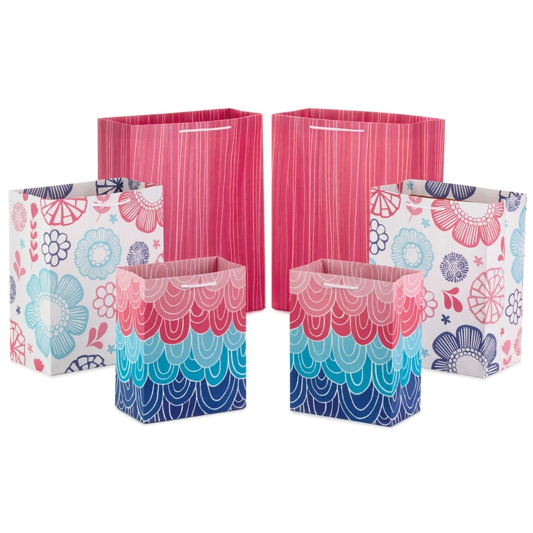 Hallmark Pretty Patterns Assorted Sizes 6-Pack Gift Bags 2 Hallmark Pretty Patterns Assorted Sizes 6-Pack Gift Bags