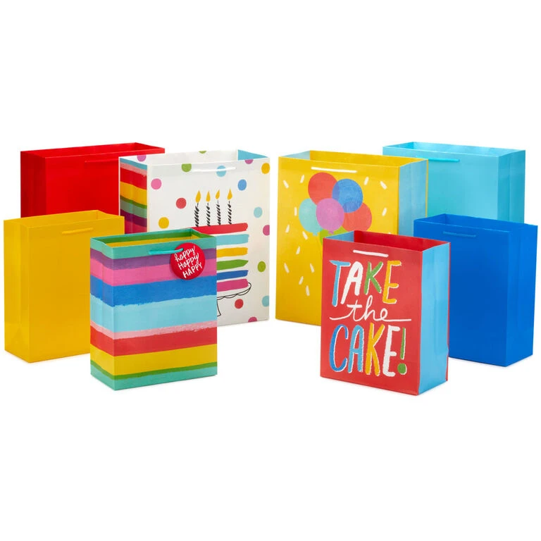 Hallmark Birthday Rainbow 8-Pack Gift Bags, Assorted Sizes And Designs 3 Hallmark Birthday Rainbow 8-Pack Gift Bags, Assorted Sizes And Designs