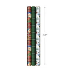 Hallmark Christmas Classics 3-Pack Reversible Wrapping Paper Assortment, 120 Sq. Ft. -Hallma Stuffed Animals Shop Santa and Plaids Assorted Reversible Gift Wrap 5JXW1070 03