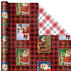 Hallmark Christmas Classics 3-Pack Reversible Wrapping Paper Assortment, 120 Sq. Ft. -Hallma Stuffed Animals Shop Santa and Plaids Assorted Reversible Gift Wrap 5JXW1070 04