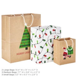 Hallmark Merry Mix 8-Pack Christmas Gift Bags, Assorted Sizes And Designs -Hallma Stuffed Animals Shop White and Kraft Paper Assortment Christmas Gift Bags 5XGB1410 03