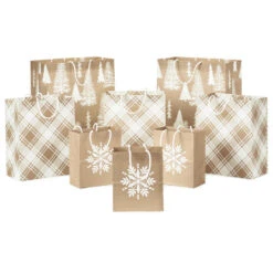 Hallmark Christmas Kraft 8-Pack Holiday Gift Bags, Assorted Sizes And Designs
