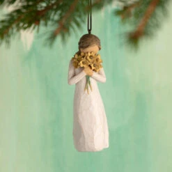 Willow Tree Warm Embrace Ornament, 4" -Hallma Stuffed Animals Shop Willow Tree Girl Holding Yellow Flowers Figurine Ornament 28015 03